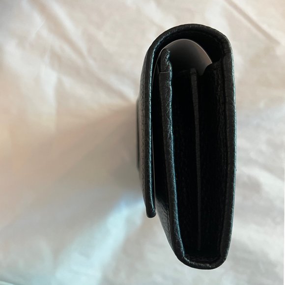 Gucci Soho Black Pebbled Leather Long Wallet Flap GG Large Authentic Italy NEW - Picture 12 of 16